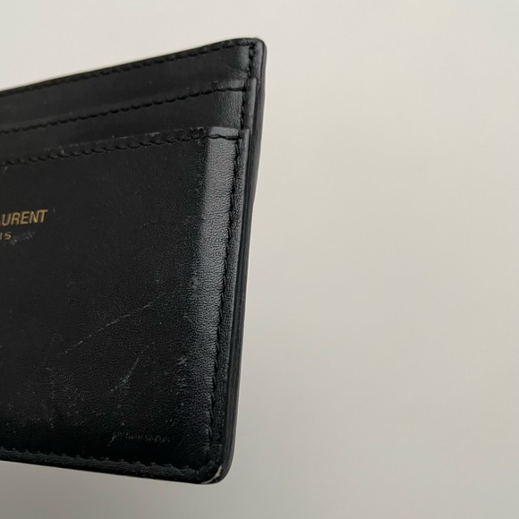 YSL Yves Saint Laurent Smooth Leather Black Gold Cardholder Wallet Pouch Purse - Picture 9 of 9